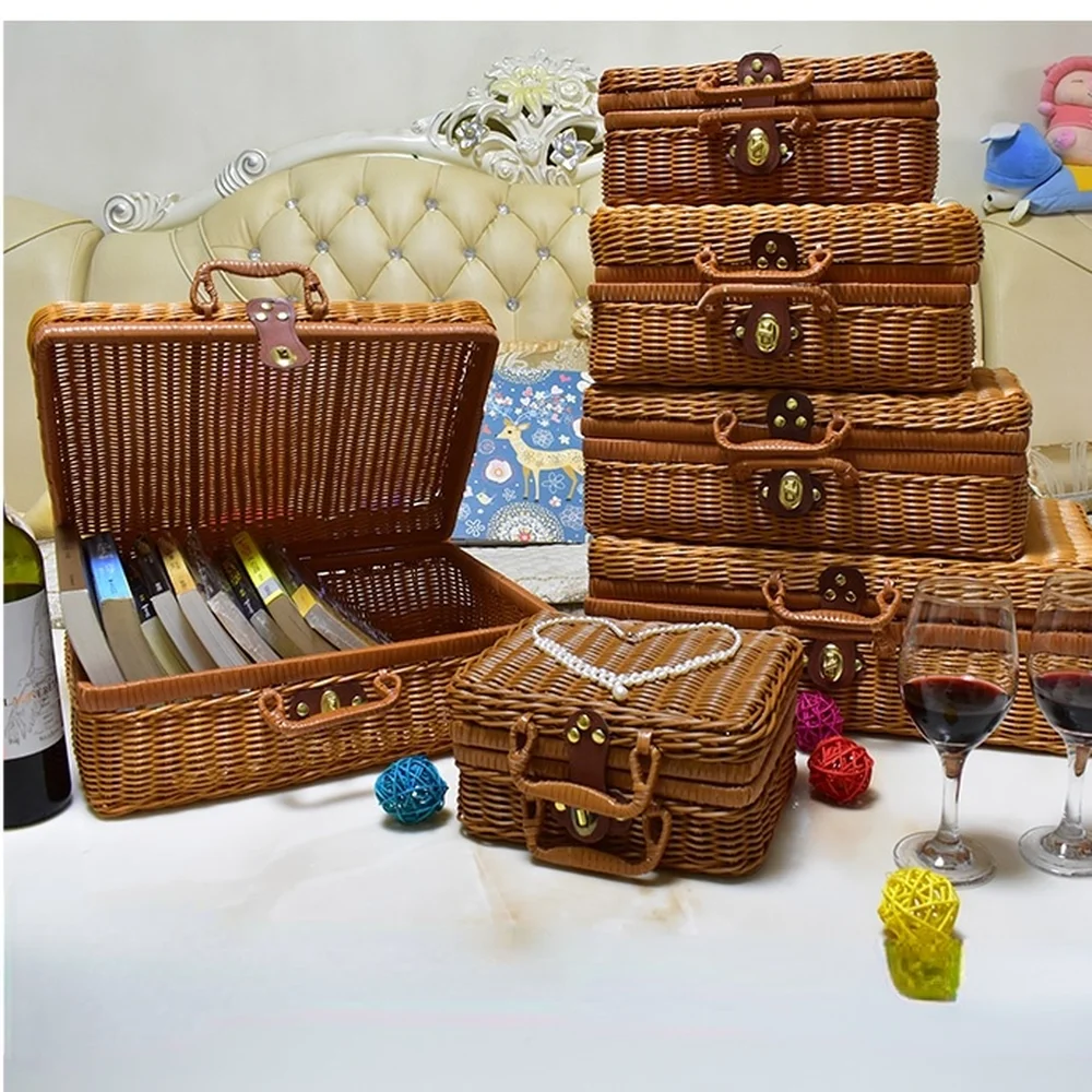 

1PCS Manual Woven Storage Basket Lid Debris Cosmetic Storage Consolidation Storage Box Storage Basket Sorting Box Jewelry Box