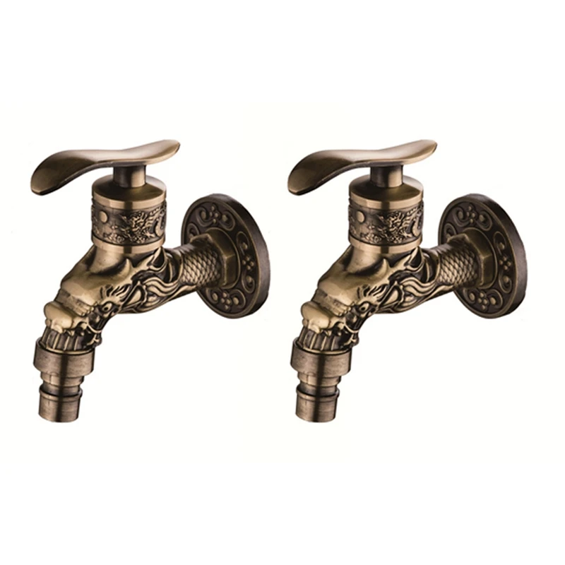 

2X Antique Bronze Bibcock Garden Wall Mounted Decorative Tap Home Use Small Single Hole Outdoor Water Faucet Zinc Alloy