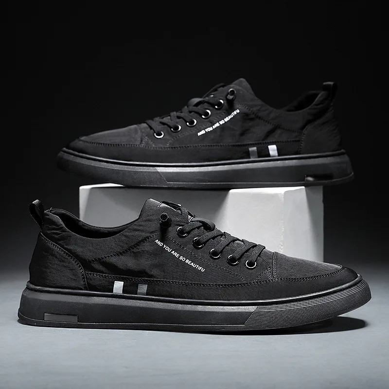 

Summer Fashion Boy Black Gray Canvas Shoes Breathable Lightweight Vulcanized Flats Mens Causal Flats Shoes Sneakers A58-99