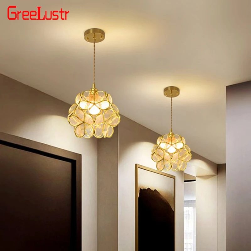 Modern Glass Chandelier Bedroom Aisle Pendant Light Fixture Flower-Shaped Home Decorative Lamp Indoor Mini Lighting Ceiling Lamp