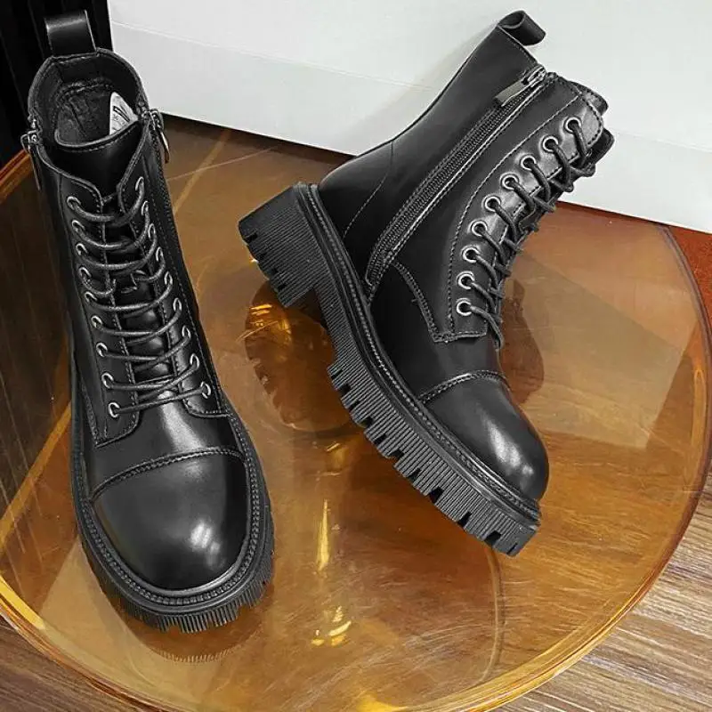 

2023 Women Boots Ankle Ladies Luxury Designer Round Toe Punk Ytmtloy Square Heel Shallow Lace Up Botines De Mujer Winter Sexy