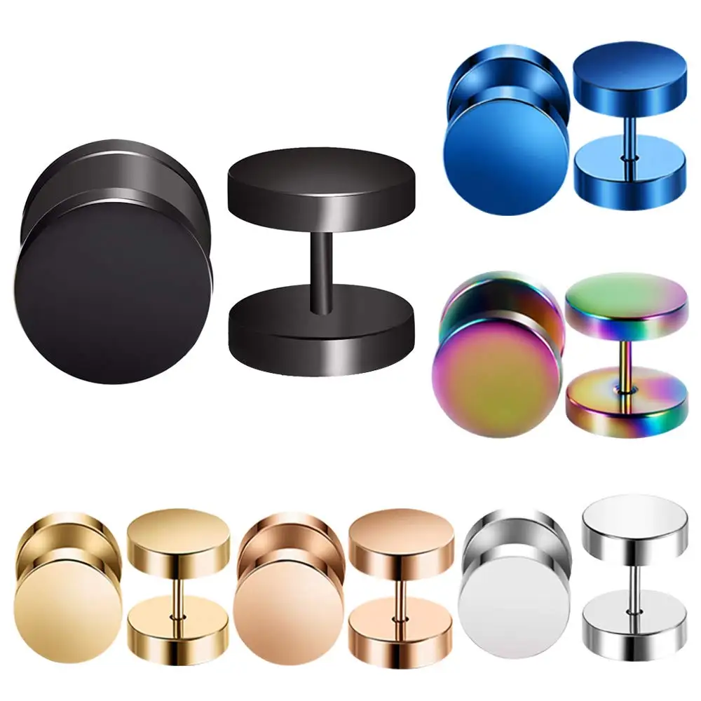 

6 Pairs Men's Earrings Fake Gauges Faux Plug Gauge Earrings Black Stud Mens Earring 2-14mm