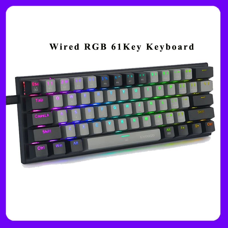 

E-YOOSO Z11 61-клавишная механическая клавиатура Игровая клавиатура RGB-подсветка Type-C USB Проводная водонепроницаемая 60% игровая клавиатура для ПК Переключатель с возможностью горячей замены Эргономичные клавиатуры