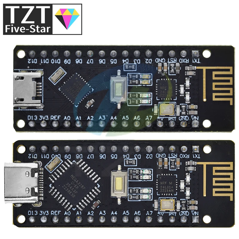 TZT RF-Nano для Arduino Nano V3.0 Micro USB плата ATmega328P QFN32 5 в 16 м CH340 интегрированная NRF24l01 + 2 4G