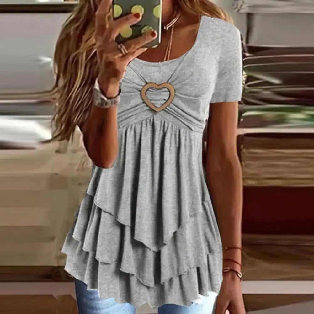 

Tunic Tops Scoop Neck Tunic Blouse Sweet Layered Cake Hem Pullover Top