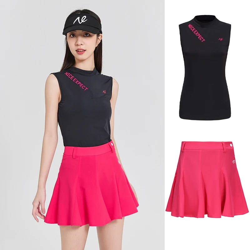 

Golf Women's Summer Sleeveless Top Breathable and Comfortable Slim Fit Top Shirt and Skirt Set
