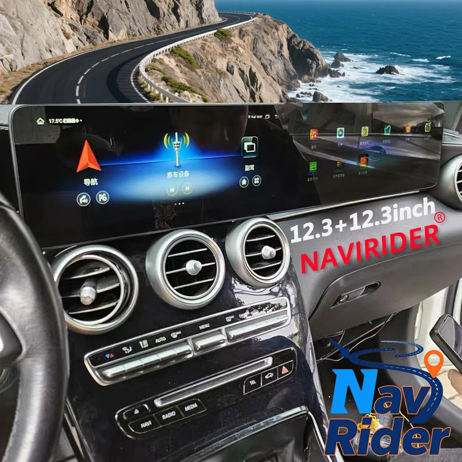 

24,6-дюймовый двойной экран Android для Mercedes Benz C Class W205 GLC X253 C180 C200 C220 C300 C350 2016-2022 Мультимедийный плеер Carplay