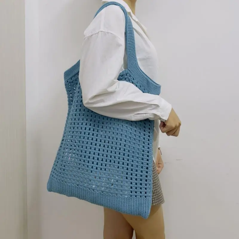 

Large Capacity Polyester Knit Ladies Tote Bag 2022 New Hollow Solid Color Shoulder Bag Commuter Casual Shoulder Bag