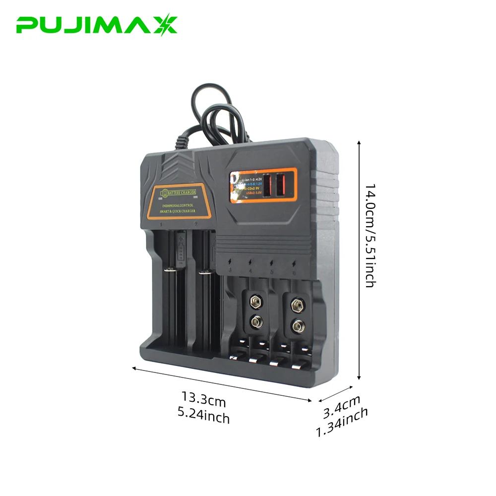 Зарядное устройство PUJIMAX для аккумуляторов 4.2V 186501634014500217002665032650, а также для Ni-MHNi-Cd AA AAA 1.2V и 9V, умное зарядное устройство (art.: 3920db77ee8db) - 3920db77ee8db