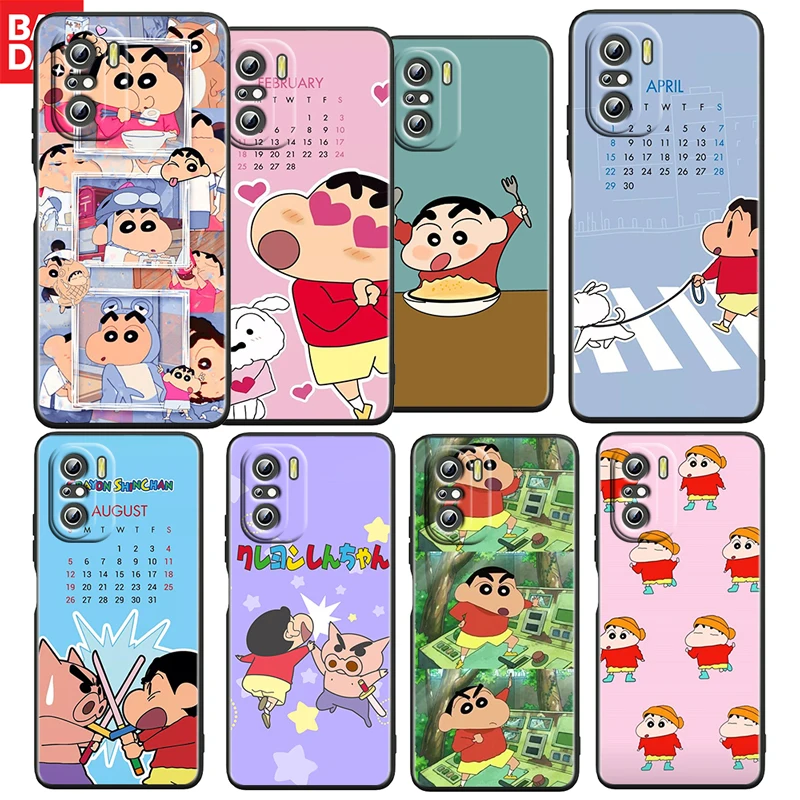 

Crayon Shin chan Cute For Xiaomi Redmi K50 K40 Gaming K30 K20 Pro 5G 10X 9T 9A 9C TPU Soft Black Phone Case Funda Coque Cover