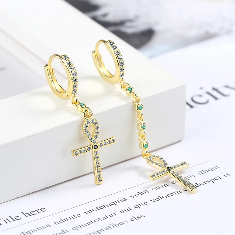 

Women's Fashion Charming Long Drop Earrings Crystal Zirconia Huggies With Chain Cross Tassel Pendant Dangle Earring Jewelry Gift