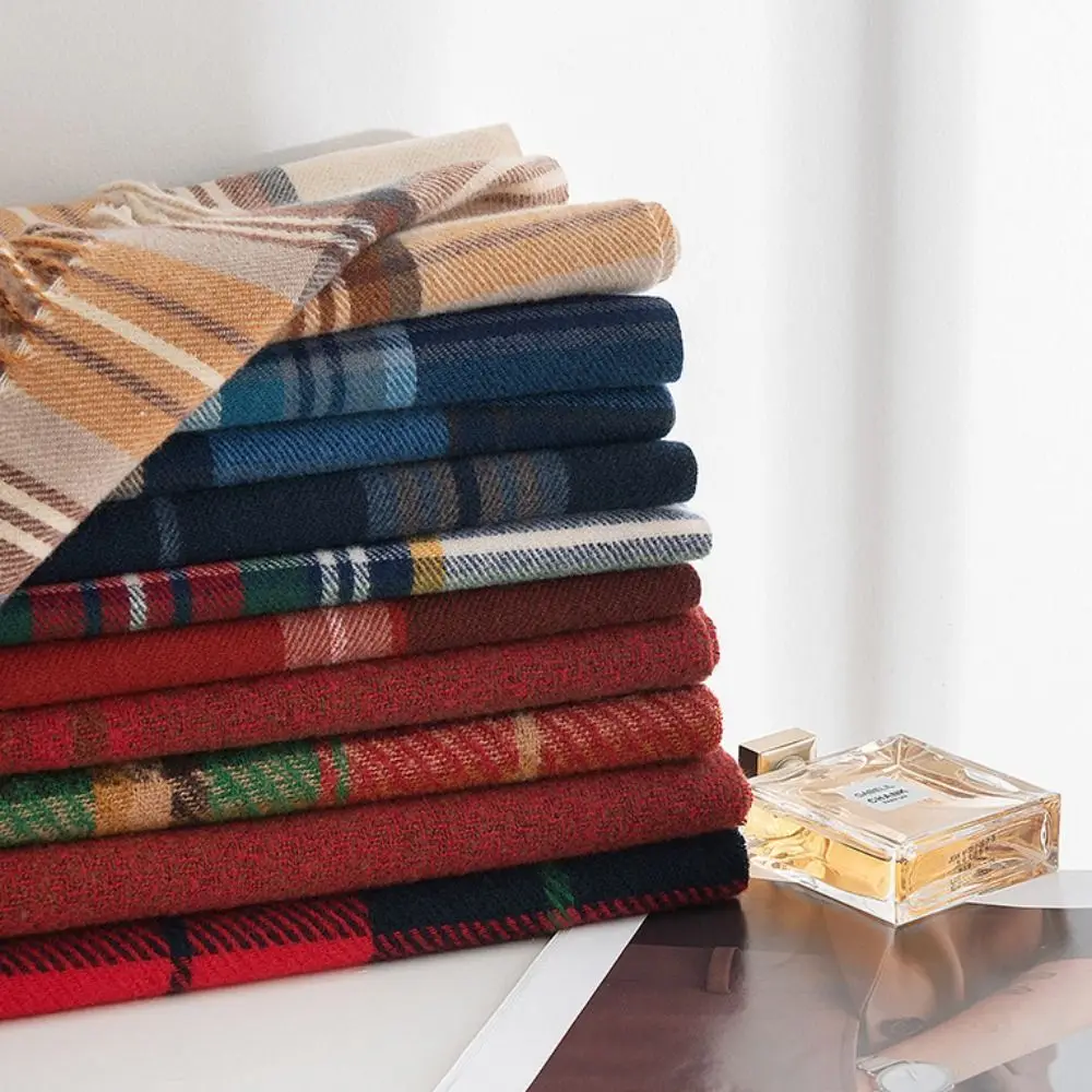 Элегантный красный клетчатый шарф зеленые кашемировые зимние шарфы теплые в