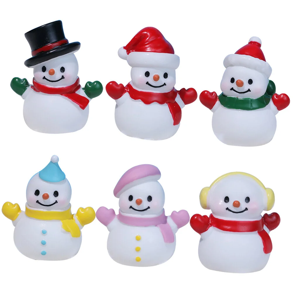 

6 Pcs Tabletop Decor Collection Xmas Ornament Christmas Snowman Decorative Miniature Desktop Resin Ornaments