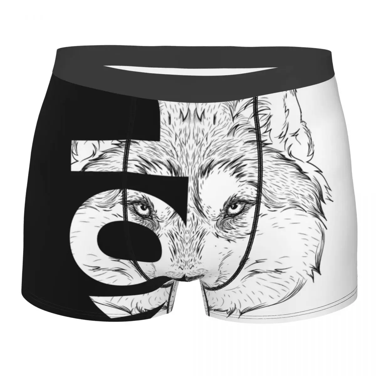 

New Breathable Boxer Men Underwear Soft Wolf Portrait Black And White Print Mens Boxers Man Breif