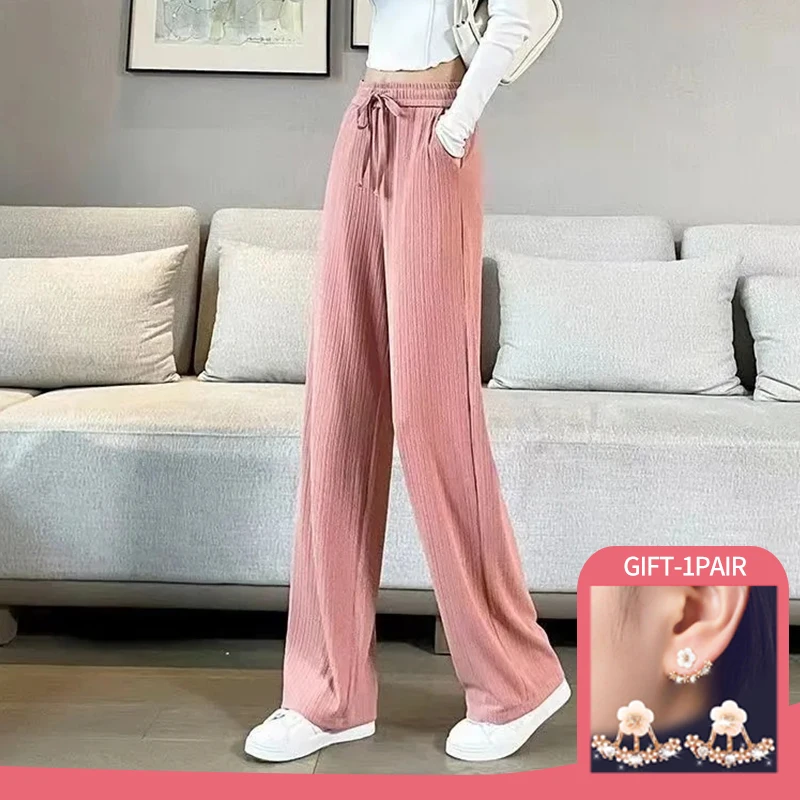 

Women's Soft Comfort Ice Silk Pants Summer Basic Baggy Long Wide Trousers for Women High Waist Sweatpants Women's Straight Pant