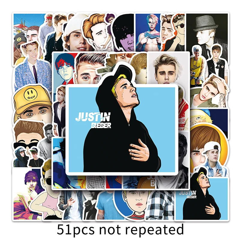 

50PCS Singer Star Justin Biebers Stickers Trunk Car Guitar Phone Waterproof Decorative Personality Stationery Graffiti Sticker