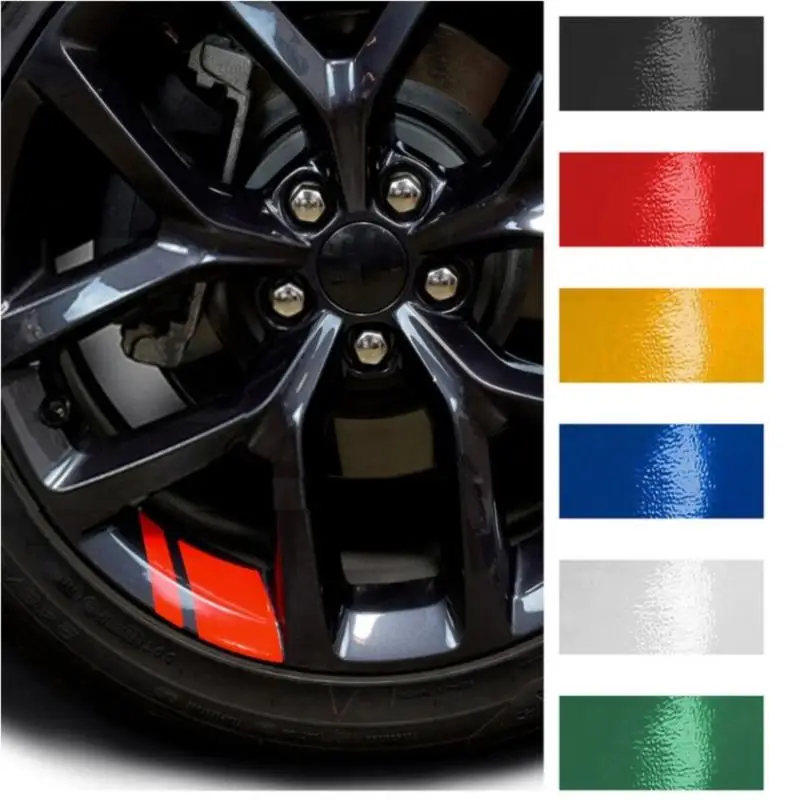 

6Pcs Car Sticker Reflective Car Wheel Rim Vinyl Warning Stickers Hash Mark Stripe Racing Wheel Hub Decals for Size 16" - 21"