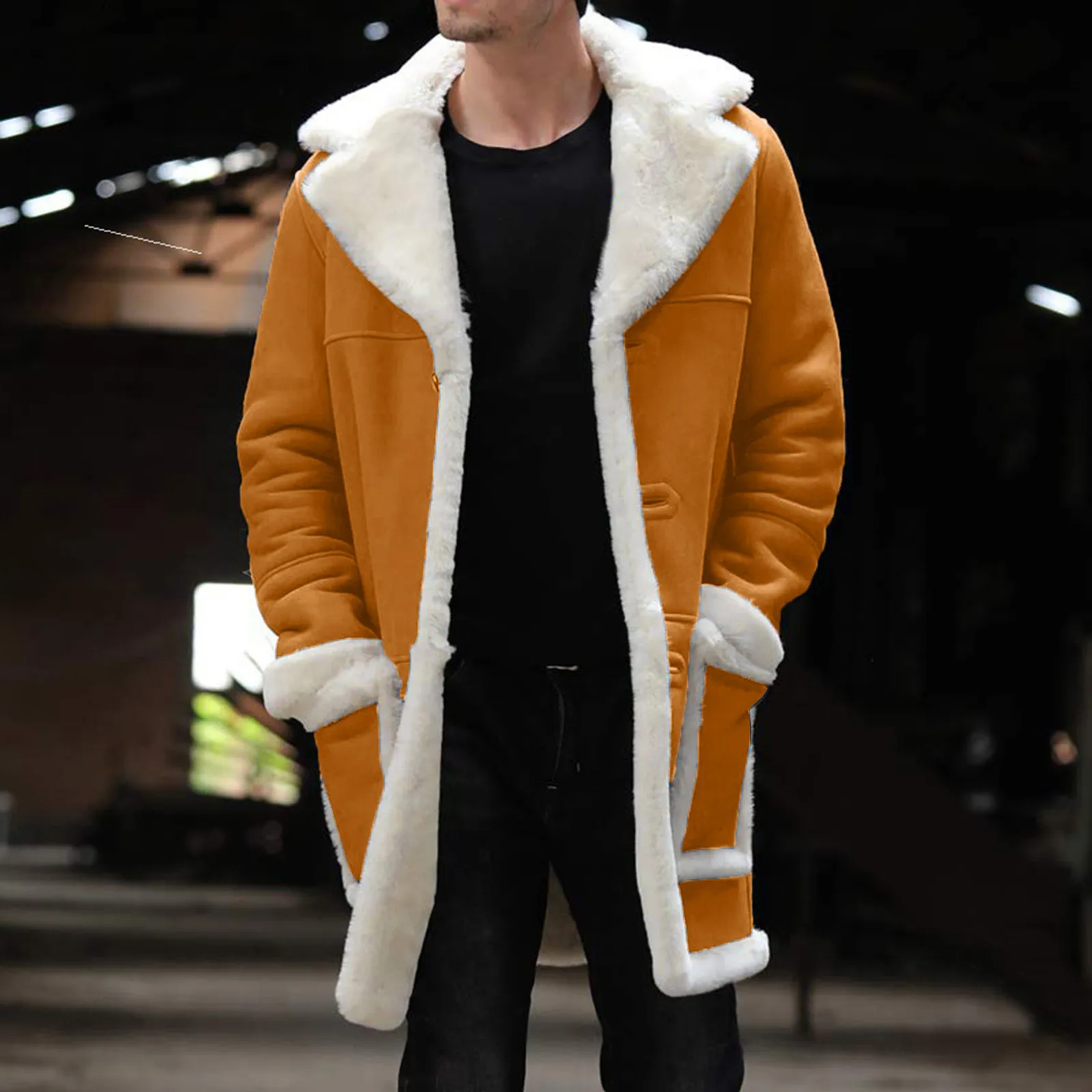 

Men's Casual Cardigan Coat Solid Color Buttons Coat Jackets Wool Long Sleeve Warm Coat Turn-down Collar Coat