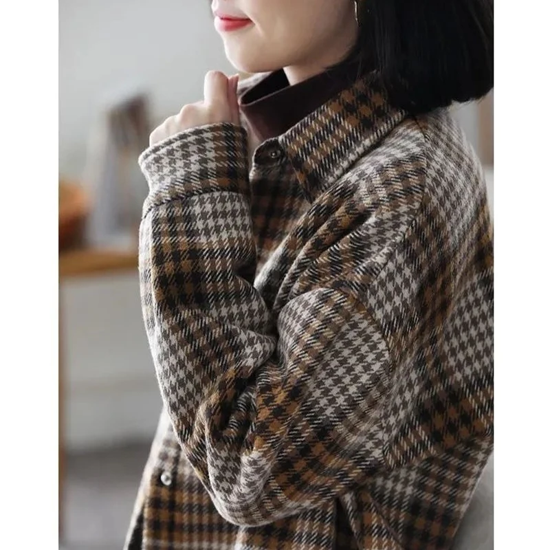 Женская винтажная клетчатая куртка большого размера в уличном стиле