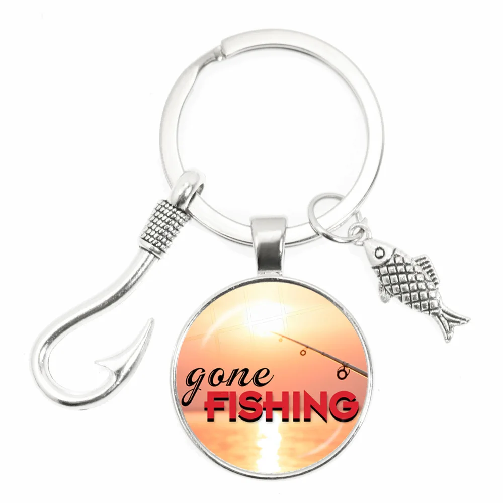 

Custom DIY GONE FISHING Keychain Personalize Photo Fishing Enthusiasts Time Gemstone Llaveros Gift for Boyfriend Husband New 키링