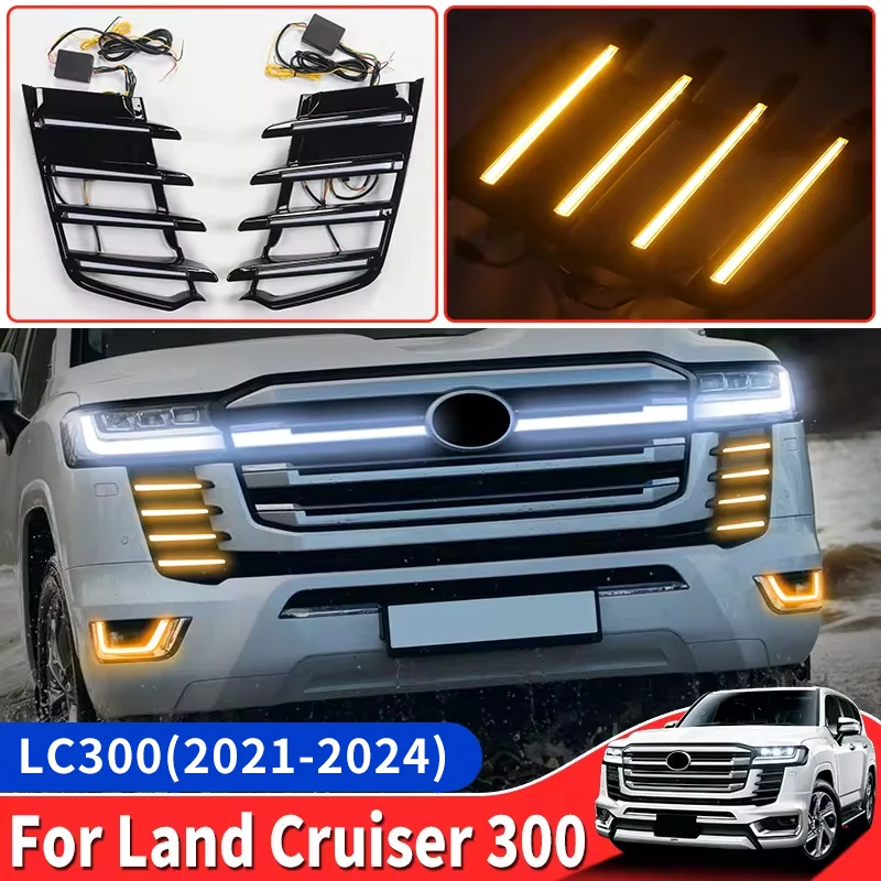 Фото Для Toyota Land Cruiser 300 LC300 FJ300 J300 2024-2027 ABS LED Дневные ходовые огни DRL для передней решетки бампера Аксессуары №1