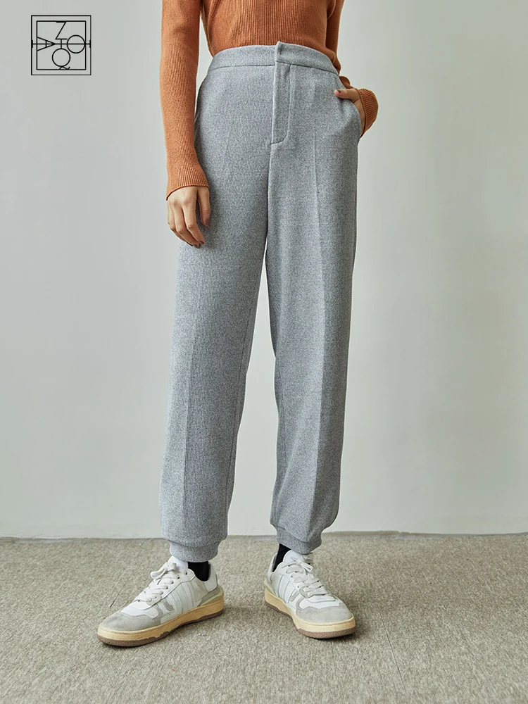 

Брюки ZIQIAO до щиколотки с высокой талией, прямые офисные штаны свободного кроя, однотонные серые дизайнерские брюки с карманами для весны