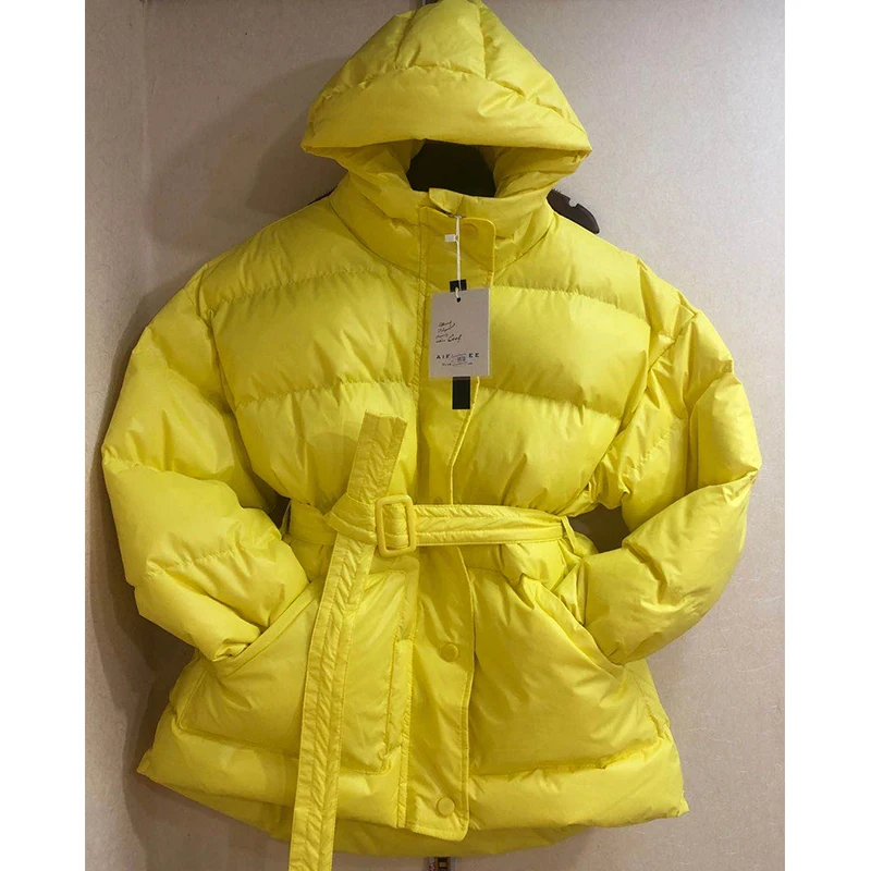 2023 New Jacket Women Winter 6 Colors Casual Warm Coat Femme Parkas with Belt Hooded Korean Style Black Autumn Female Clothing