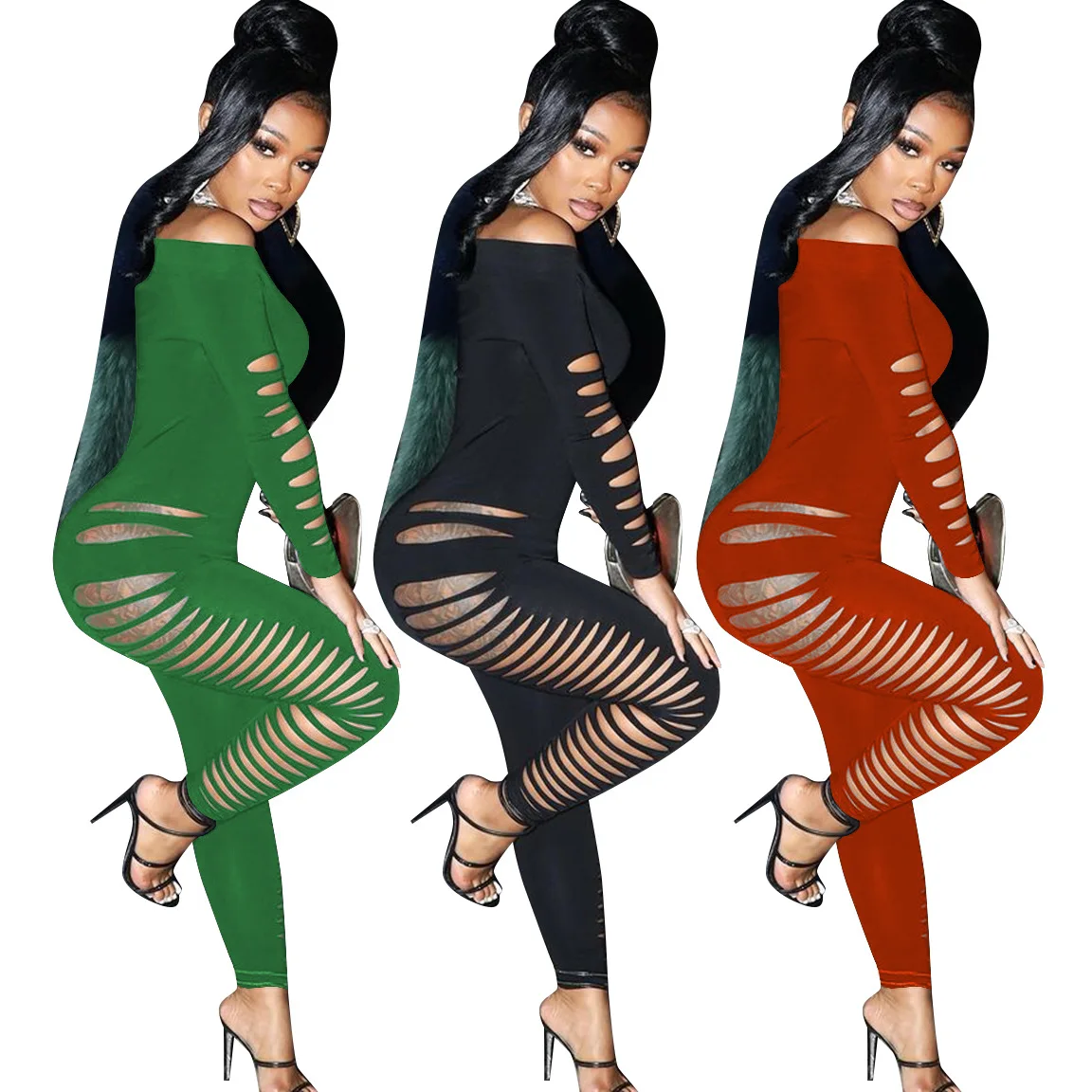 Комбинезон женский однотонный в полоску пикантный прозрачный облегающий