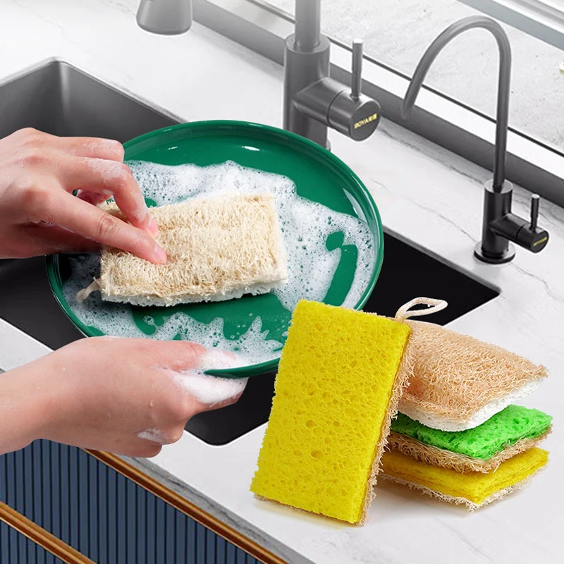 

Kitchen Dishwashing Sponge Cleaning Sponges Scouring Pad Compressed Loofah Wood Pulp Sponge Dish Cloths Pot Wipe Cleaning Tools