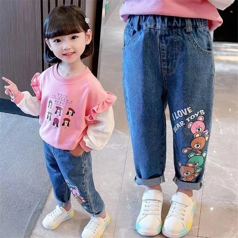 Купи Kids Denim Trousers Children Casual Cartoon Jeans Children's Jeans Boys And Girls Soft Denim Trousers Teenager And Ankle Casual за 659 рублей в магазине AliExpress