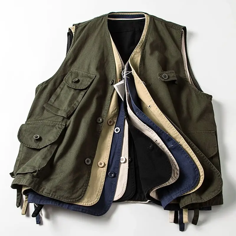 

American Retro High Street Vest Loose Multi-Pocket Safari Men's Women's Same Style Couple Army Green Trendy Sleeveless Jacket