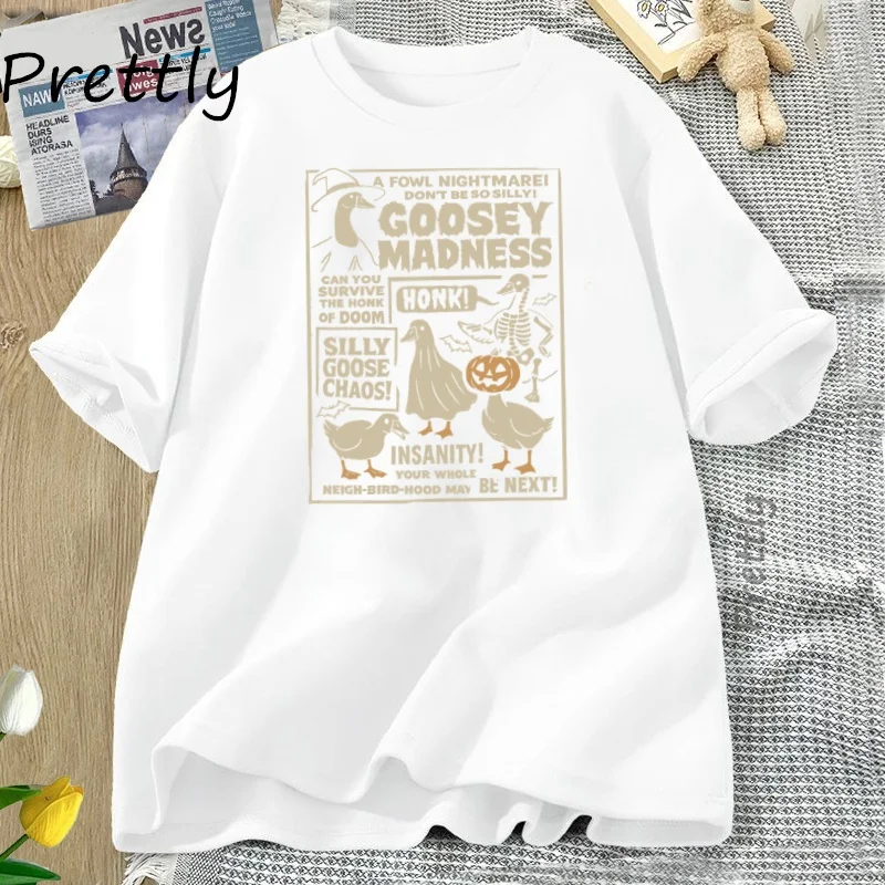 Фото Винтажная футболка Silly Goose на Хэллоуин, повседневная футболка с коротким рукавом Just A Spooky Goose, жуткая футболка на Хэллоуин, осенняя тыква №4