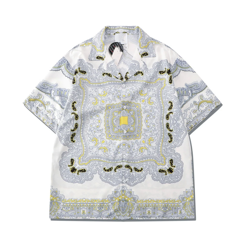 

Loose Casual Street Lapel Short-sleeved Shirt Summer New Baroque Beach Vacation Hiphop Retro Pattern Shirt Top Men's Clothing