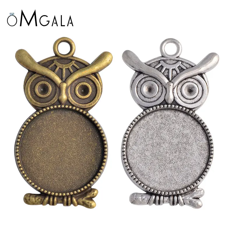 

OMGALA 10pcs/lot 20mm Inner Size Cameo Cabochon Base Setting Alloy Owl Shape for Pendant Necklace Making Jewelry Findings