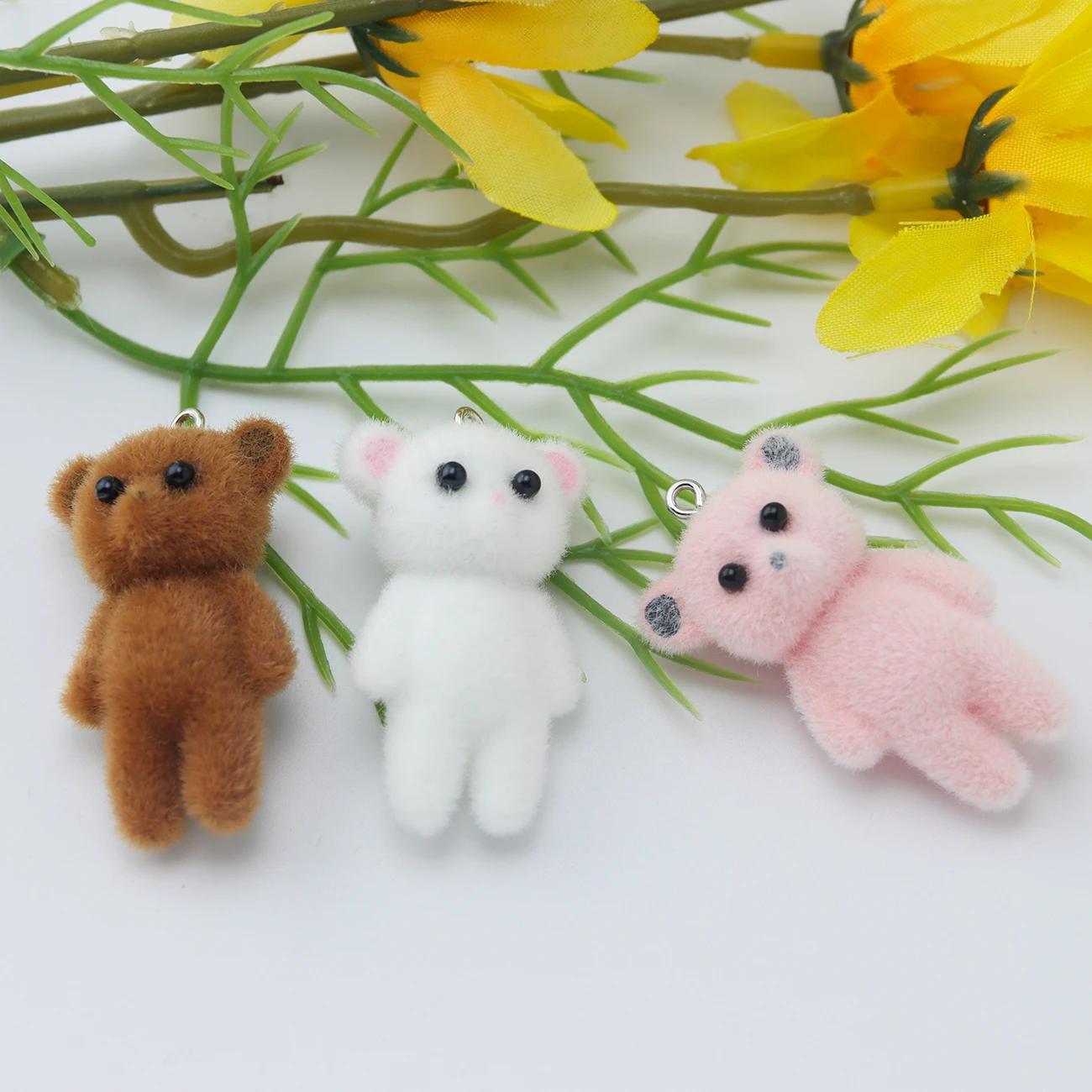 30 шт. 3D мультяшные животные подвески из смолы милый флокированный маленький