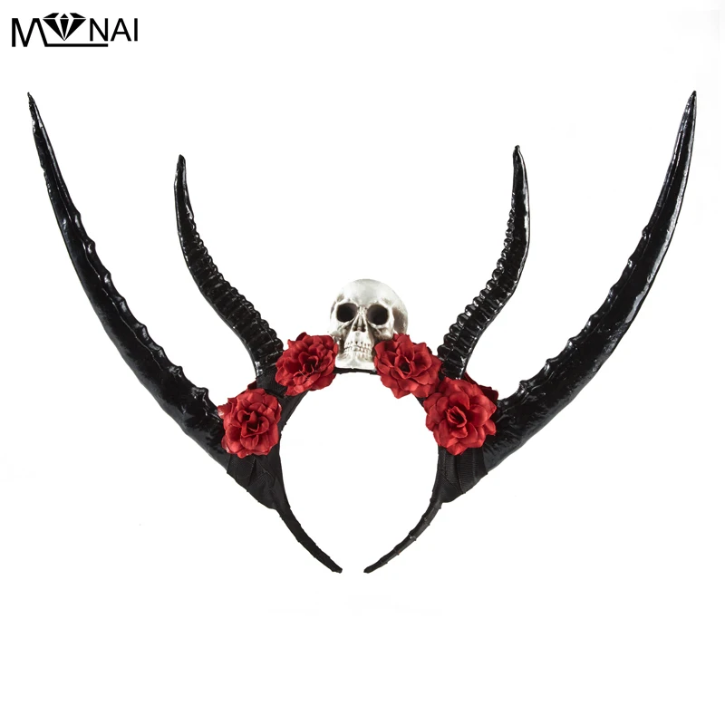 

Cosplay Witch Horn Headband Gothic Halloween Costume Demon Horns Skull Head Wear Party Hair Accessories
