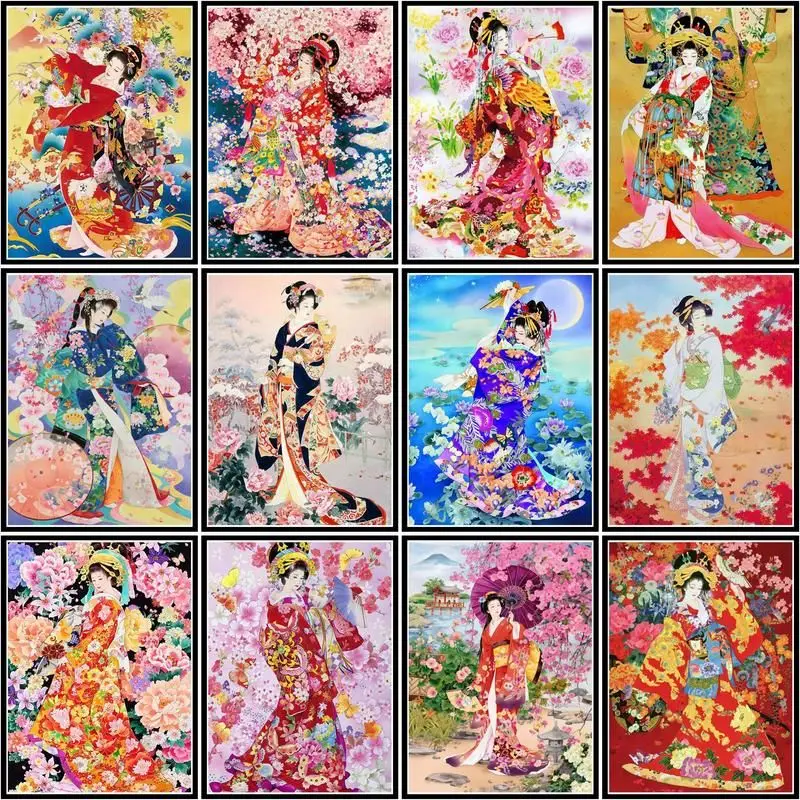 

CHENISTORY Painting By Numbers Japanese Women Kits Drawing Canvas Handpainted Diy Figure Pictures By Numbers Home Decor