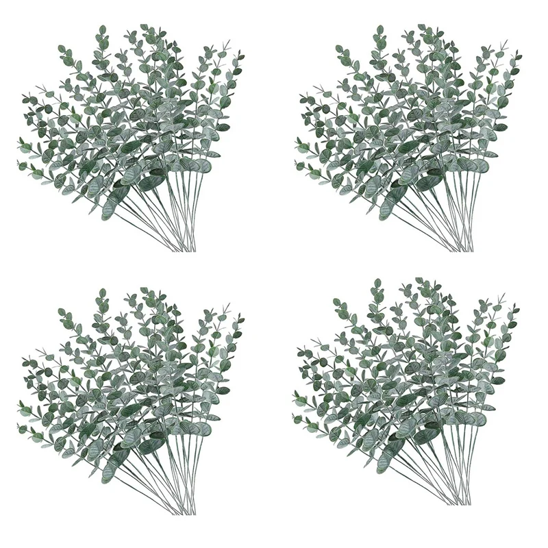 

80Pcs Artificial Eucalyptus Stems Leaves Fake Gray Green Eucalyptuses Plant Branches Faux Greenery Stems For Wedding