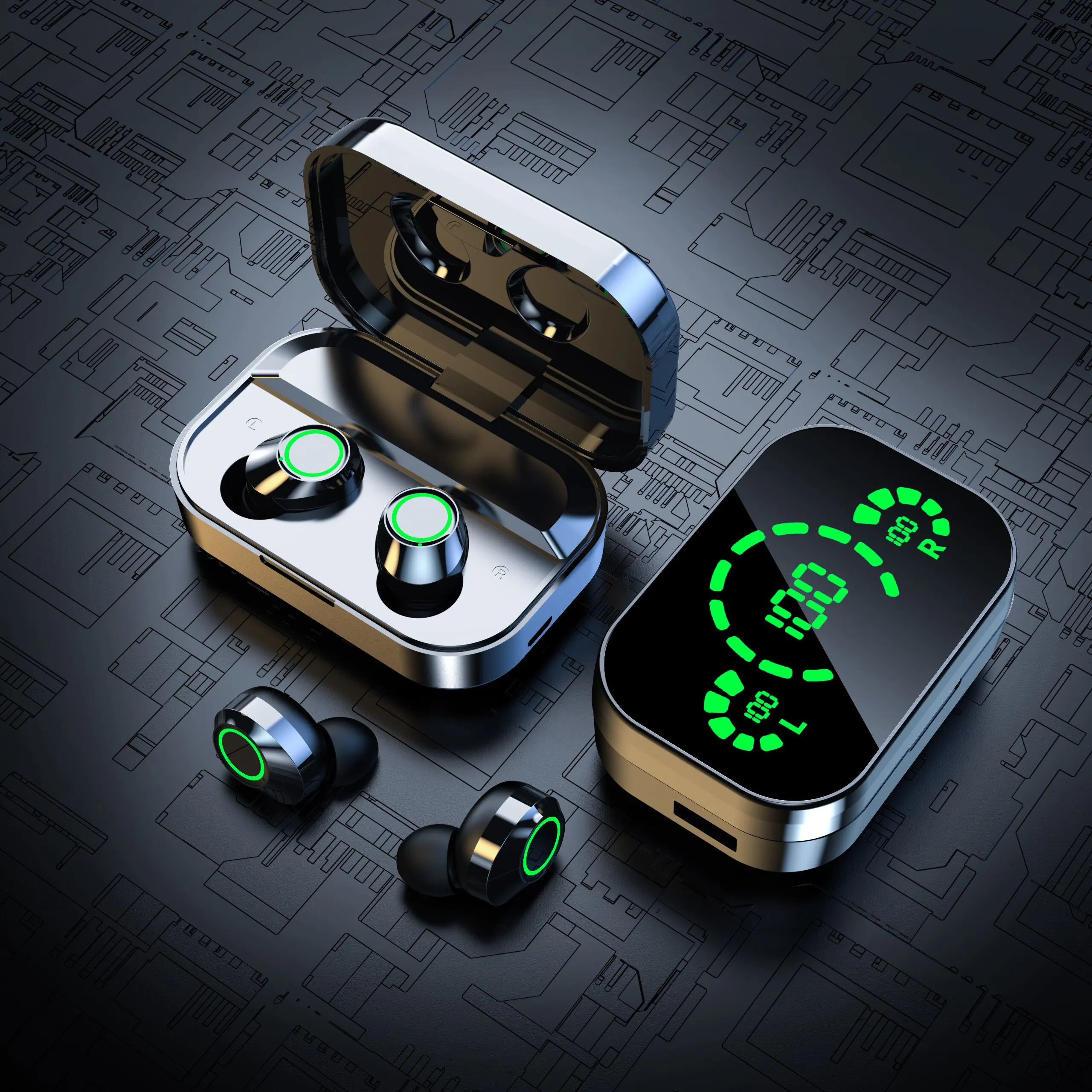 

YD03 Wireless Bluetooth Earphones with Charging Case Touch Control Sport Headset and Music Playback Display