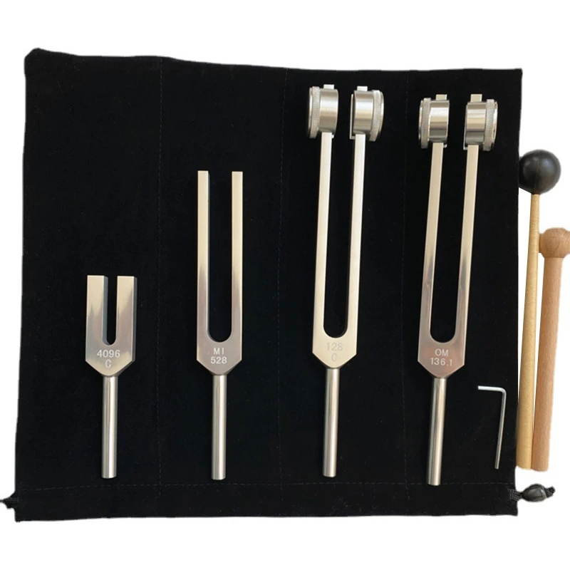 

Tuning Fork Set 4 Pcs Body Tuning Forks for Healing Chakra Set Stress Relief & DNA Repair 128Hz OM 136.1Hz MI 528Hz 4096