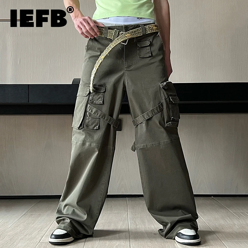 IEFB Trendy Street Casual Cargo Ppants Men;s High Street Retro Multi Pocket Versatile Loose Overalls Fashion Safari Style 9C589