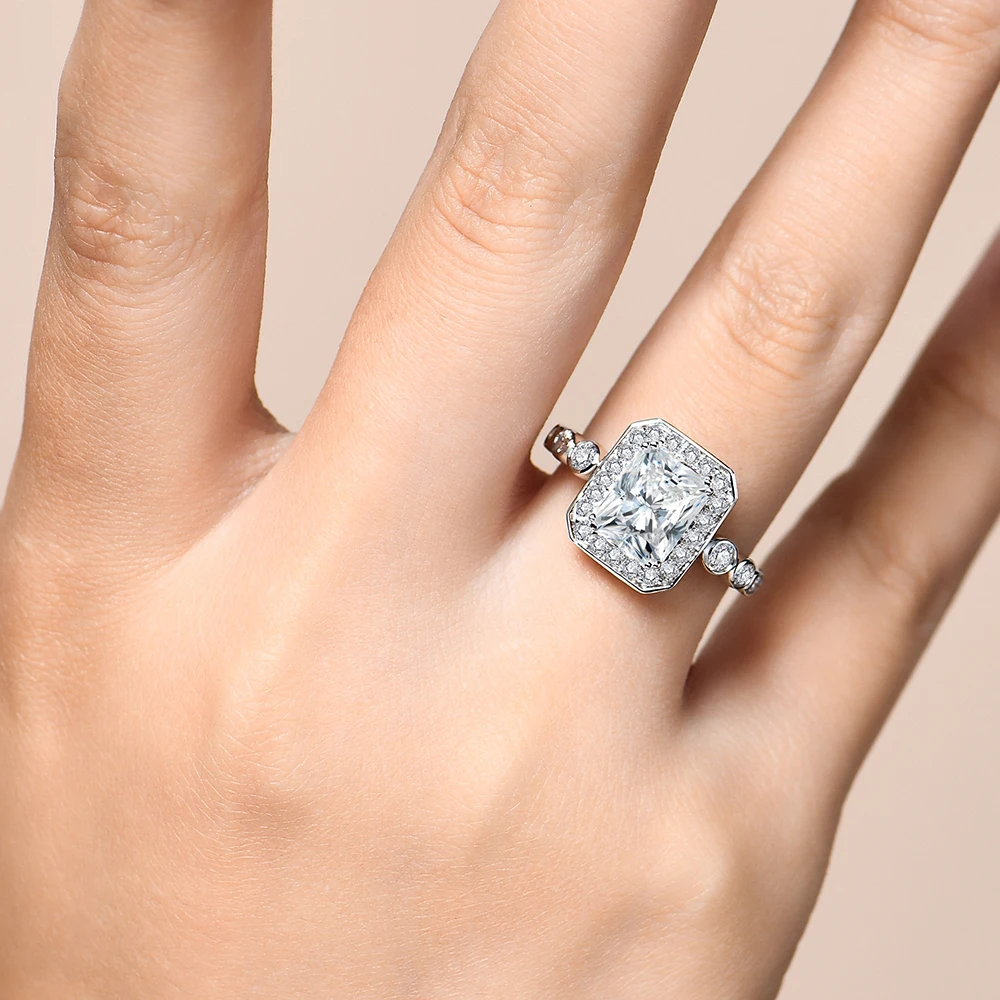 ATTAGEMS 3CT Radiant Cut Moissanite DVVS1 Кольца с бриллиантами для женщин и мужчин Настоящее