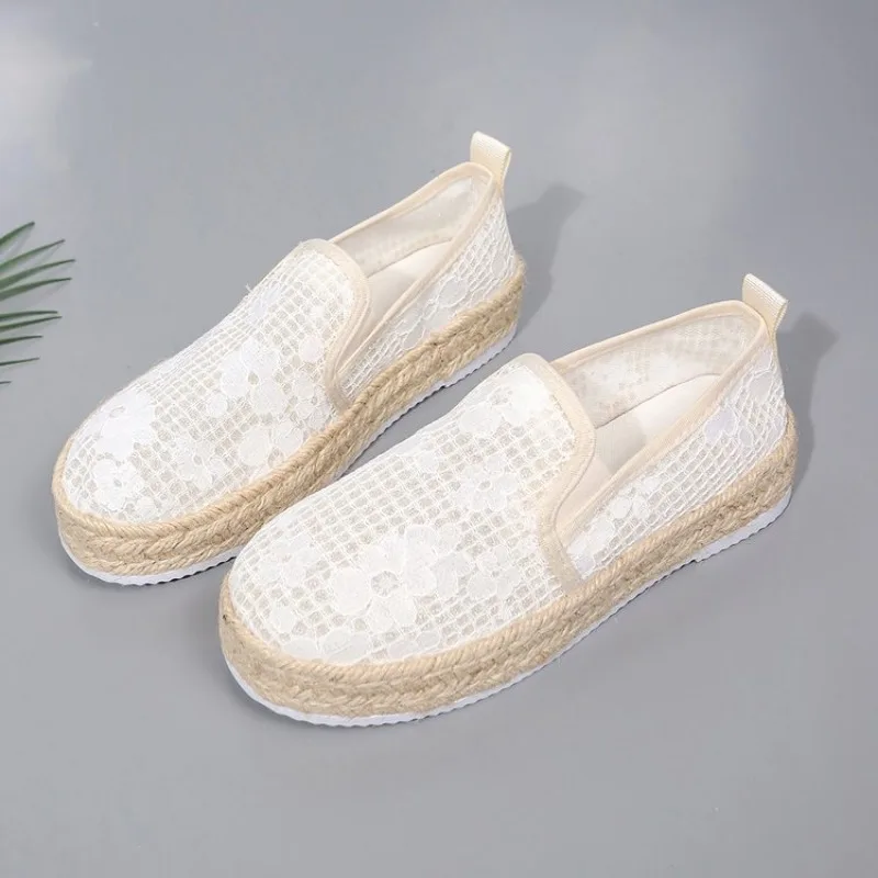 Льняные восточные Ретро дышащие лоферы из искусственного жемчуга Эспадрильи на
