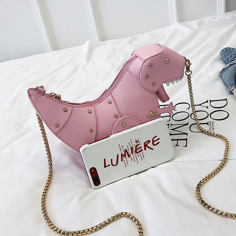 Dinosaur Design Rivets Chain Shoulder Bag Pu Leather Women's Purses and Handbags Designer Small Crossbody Bag Female Clutch Bag