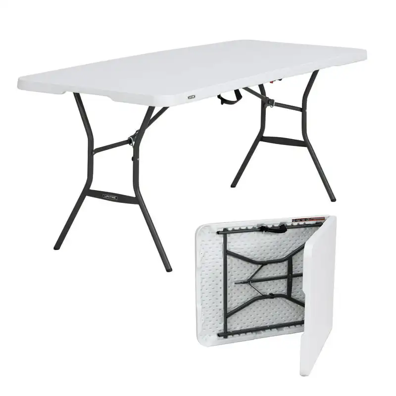 

6 ft. Rectangle Commercial Fold-In-Half Table - White