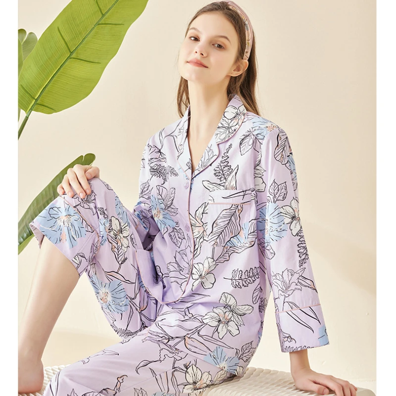 Spring New Women's Pajamas Modal Cotton Floral Print Sleepwear Little Fresh Style Women's Home Nightwear Fashion Women's Suit