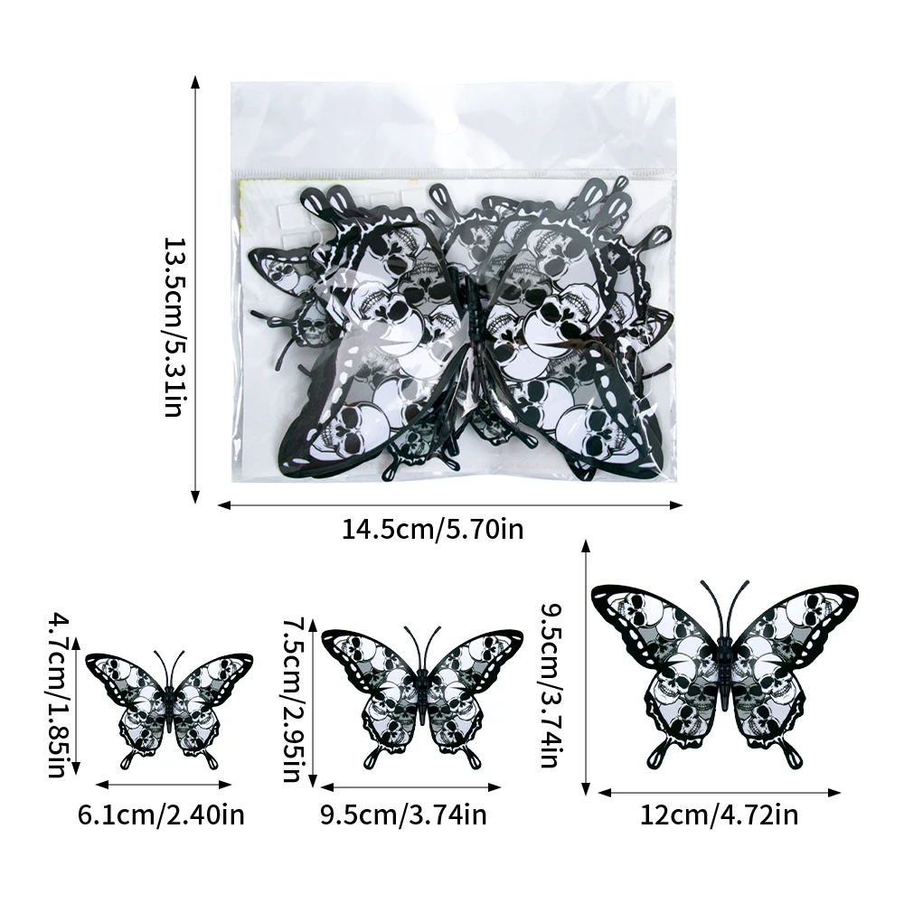

3D черные бабочки наклейки на стену для Хэллоуина, ПВХ, 12/24 шт