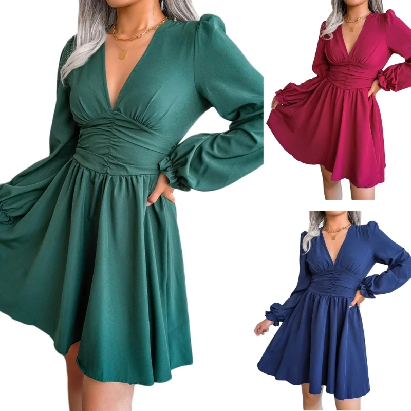 

Womens Mini Dress A-Line High Waist Casual Tunics Dress Babydoll Dresses