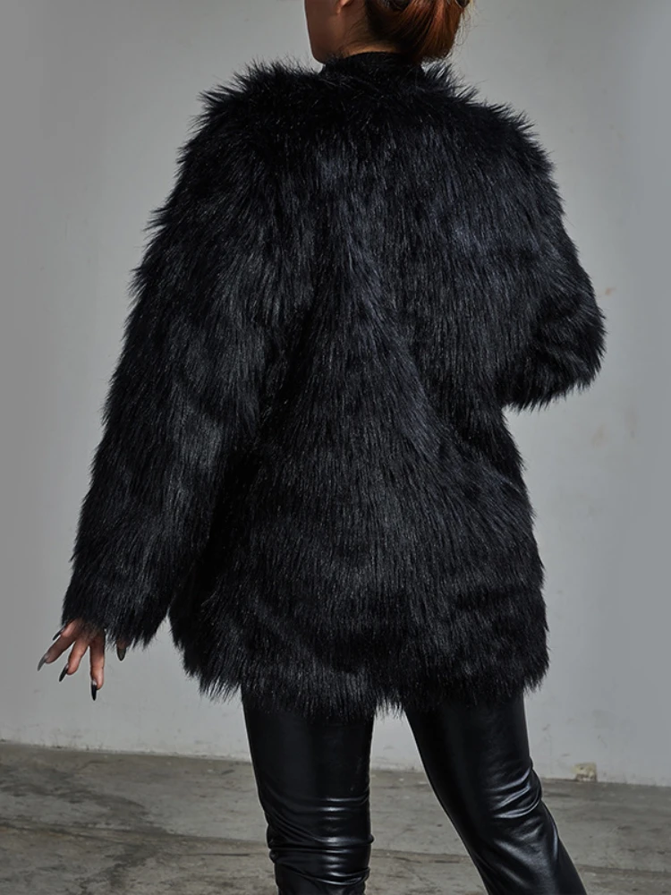 Winter Fashion Fluffy Faux Fur Coats Women 2022 New Casual high street Faux Fur Tops Jackets Elegant Ladies Black Outwear