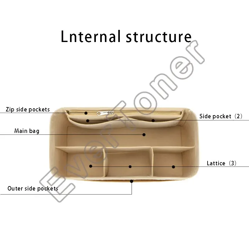 EverToner Iiner Cosmetic Bag Handbag Insert Organizer for Liz Visetos Makeup Storage Base Shaper